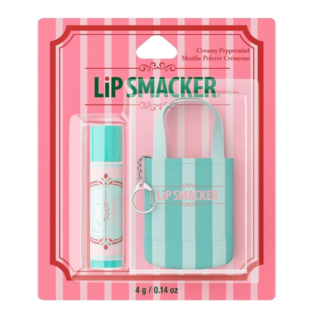 NEW! Lip Smacker Creamy Peppermint Holiday Lip Balm Mini Tote Keychain 0.14 oz